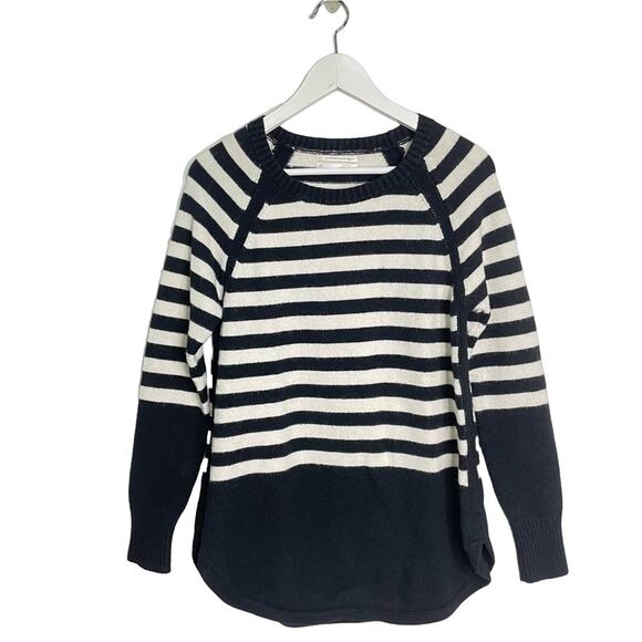 Anthropologie Rebekah Sz M Black White Striped Raglan Sleeve Knit Tunic Sweater - Picture 2 of 10